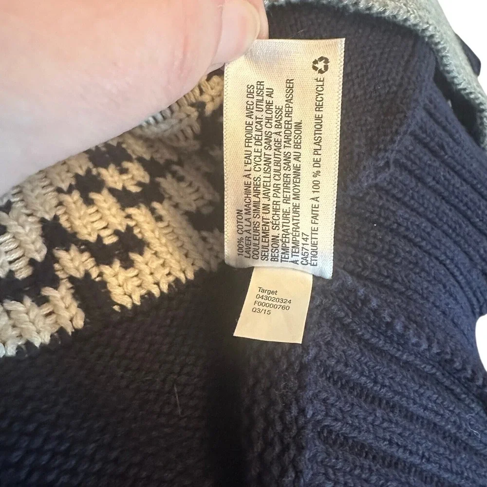 Merona Fair Isle cardigan sweater men's Size‎ M gray blue shawl collar